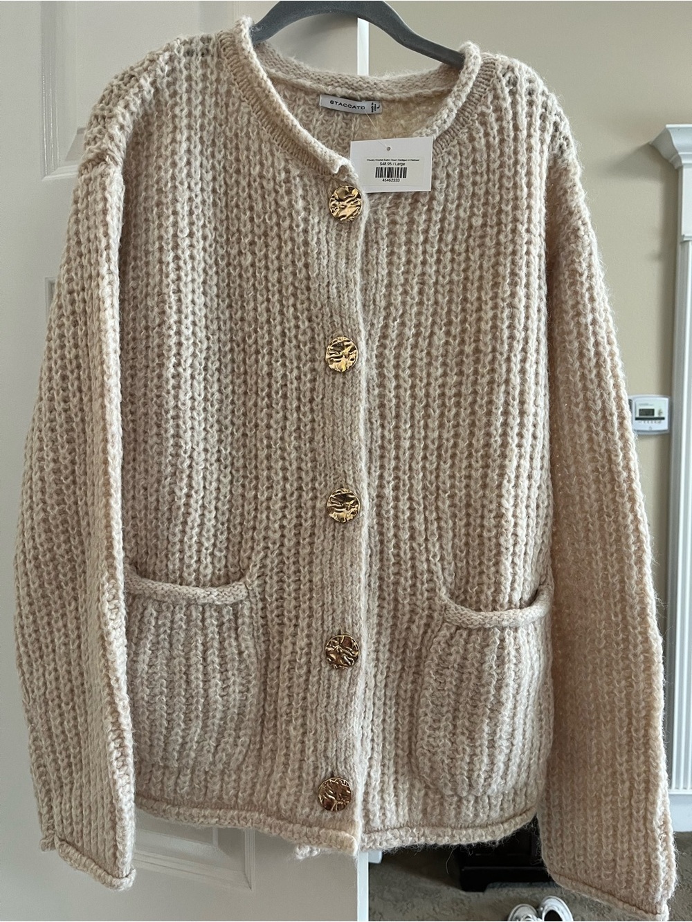 Staccato Cream Chunky Knit Gold Button Cardigan